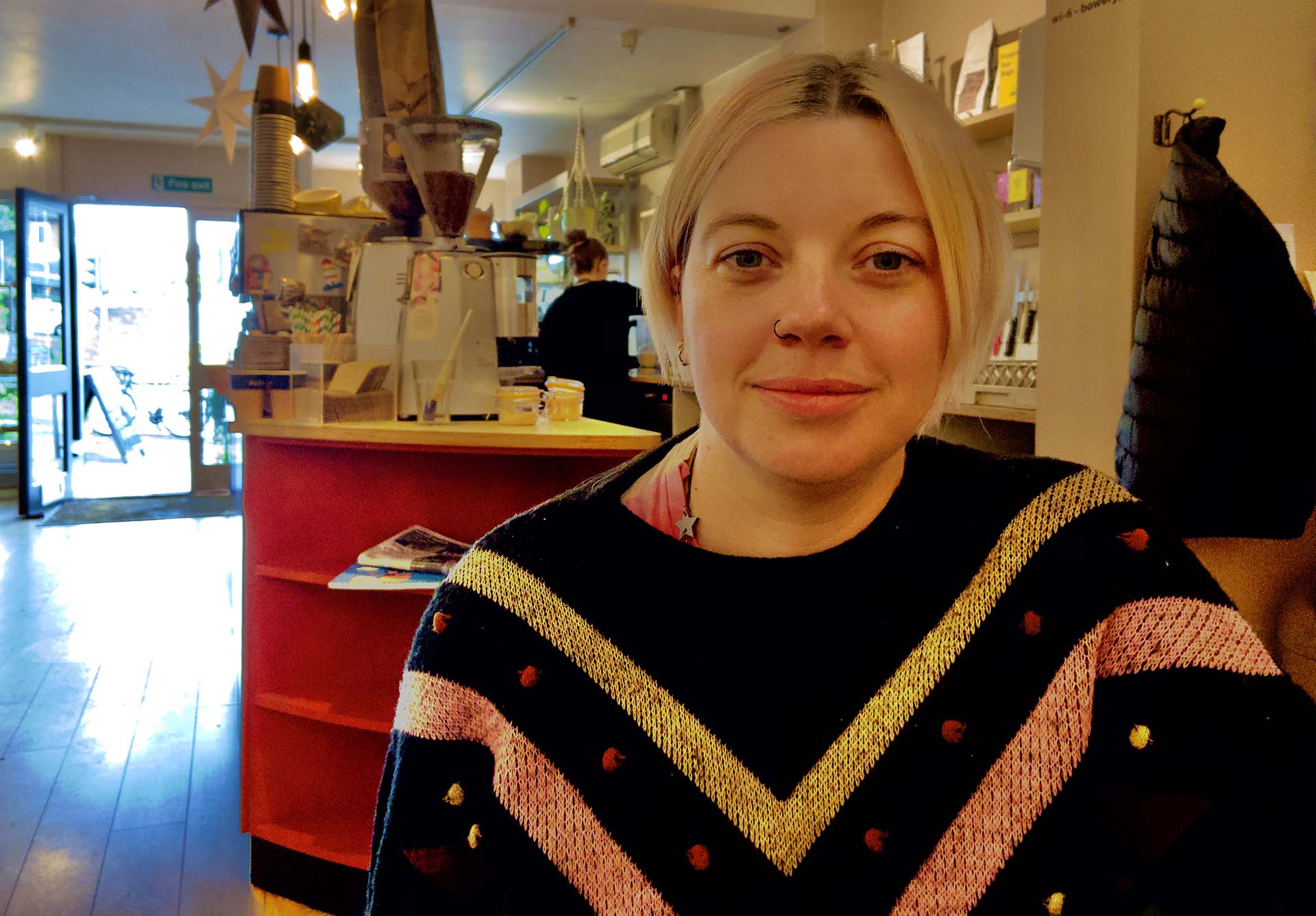 Lois Whitehead pictured in a coffee shop in Leeds